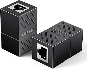 UGREEN 20390 RJ45 Ethernet Coupler for Cat7 Cat6 Cat5e Cable (Black)