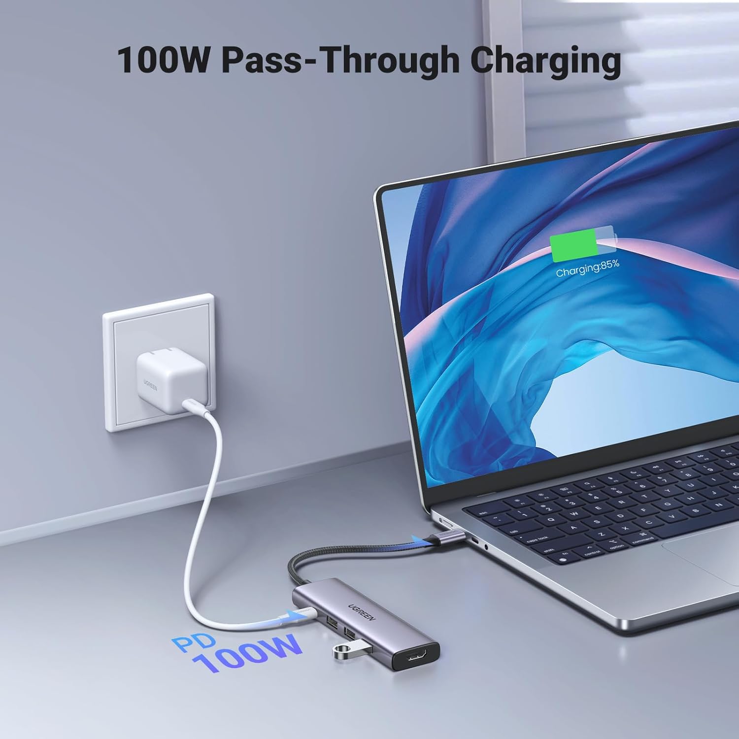 UGREEN 15597 USB-C To HDMI+3*USB 3.0 A+PD Power Converter - Image 4