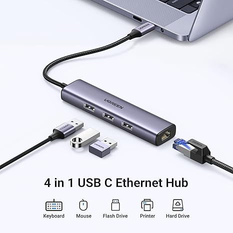 UGREEN 60600 USB-C TO 3 X USB3.0 HUB + RJ45 ADAPTER - Image 4