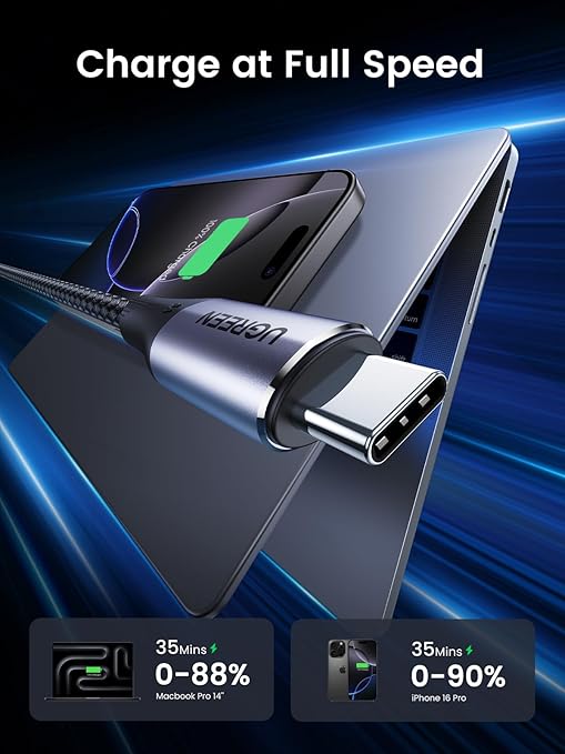 UGREEN 80150 USB-C 3.2 M/M GEN2 240W CABLE BRAIDED 1M 4K@60HZ BLK 1M - Image 4