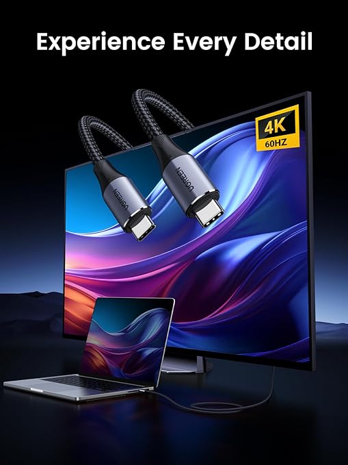 UGREEN 80150 USB-C 3.2 M/M GEN2 240W CABLE BRAIDED 1M 4K@60HZ BLK 1M - Image 3
