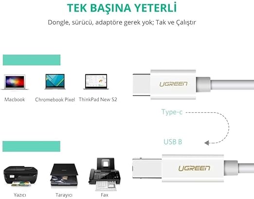 UGREEN 40417 USB-C to USB 2.0 Print Cable 1.5m (White) - Image 3