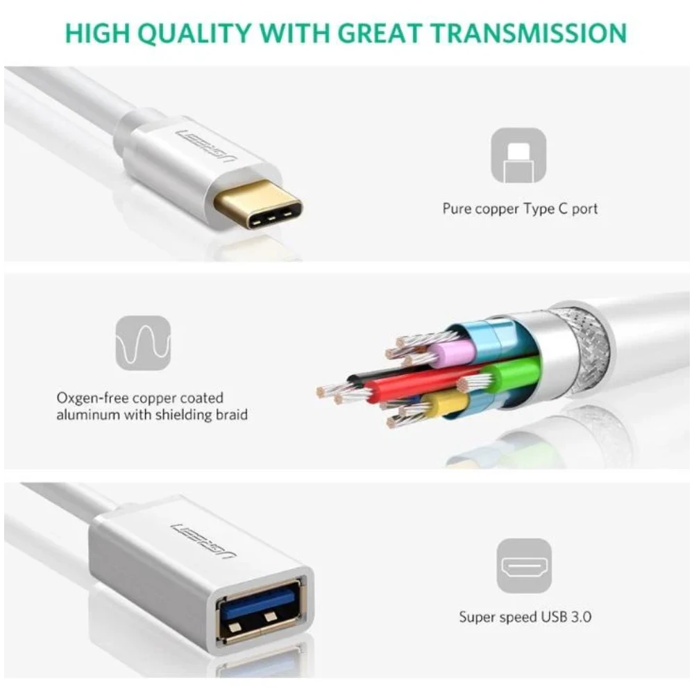 UGREEN 30702 USB-C MALE TO USB 3.0A F/M CABLE ( WHITE ) - Image 5