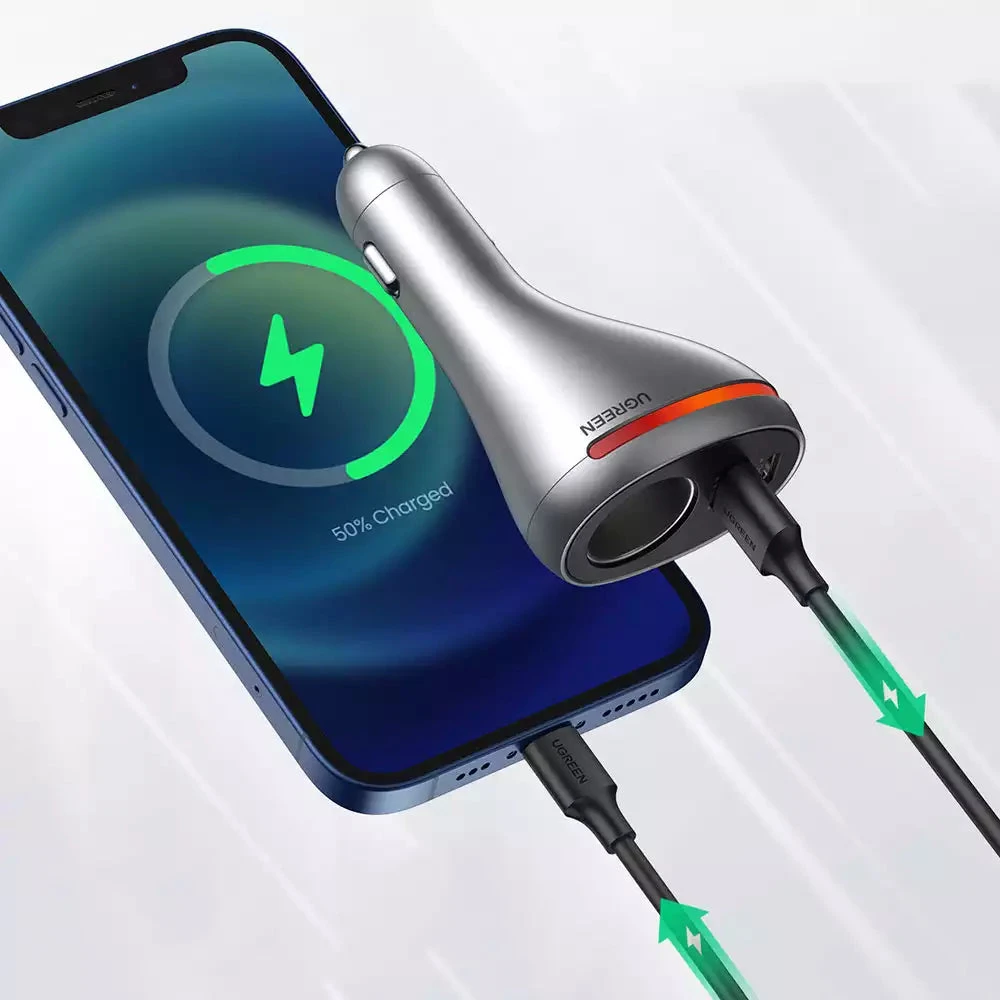 UGREEN 60712 DUAL PORT SINGLE EXTENSION PD 20W CAR CHARGER - Image 4