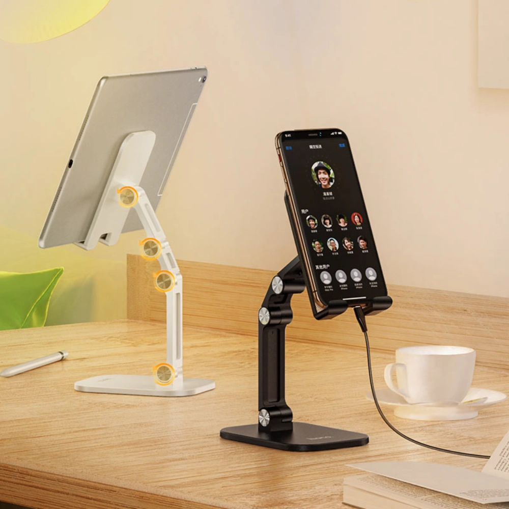HOCO PH34 Metal Desktop Phone Stand – Adjustable Mobile Holder Black White - Image 5