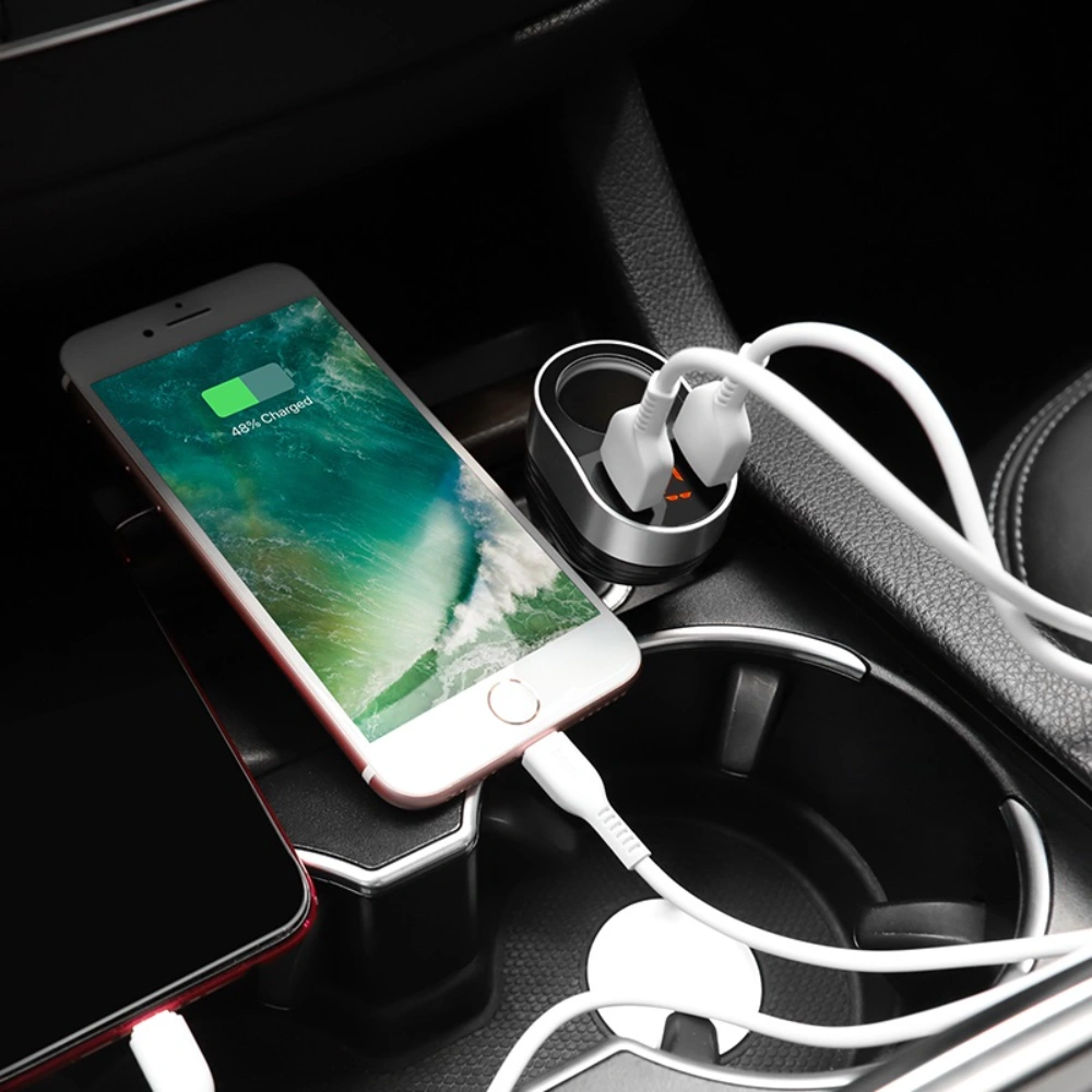 HOCO Z29 Dual Port Car Charger – Digital Display Fast Charging Adapter Black - Image 5