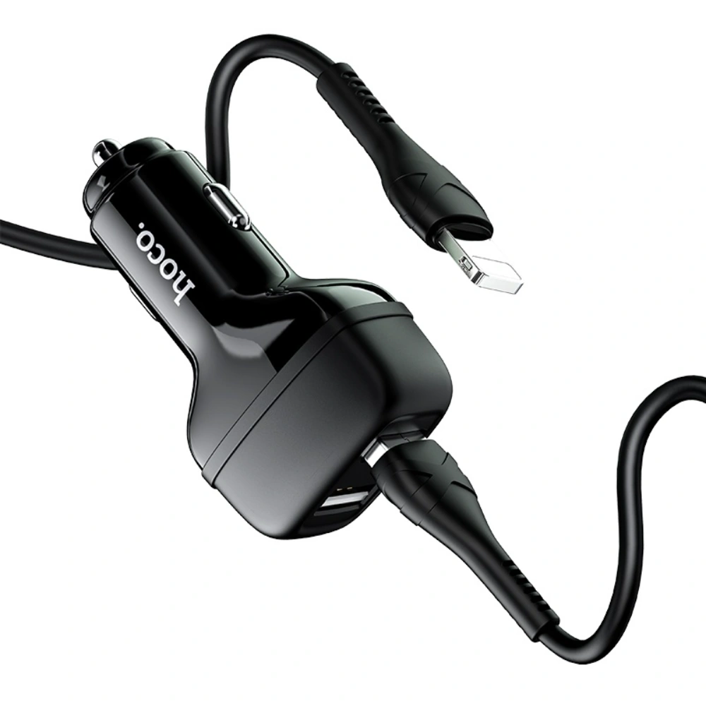 HOCO Z36 Dual Port Car Charger Set – Lightning Cable Included, Fast Charging Car Adapter