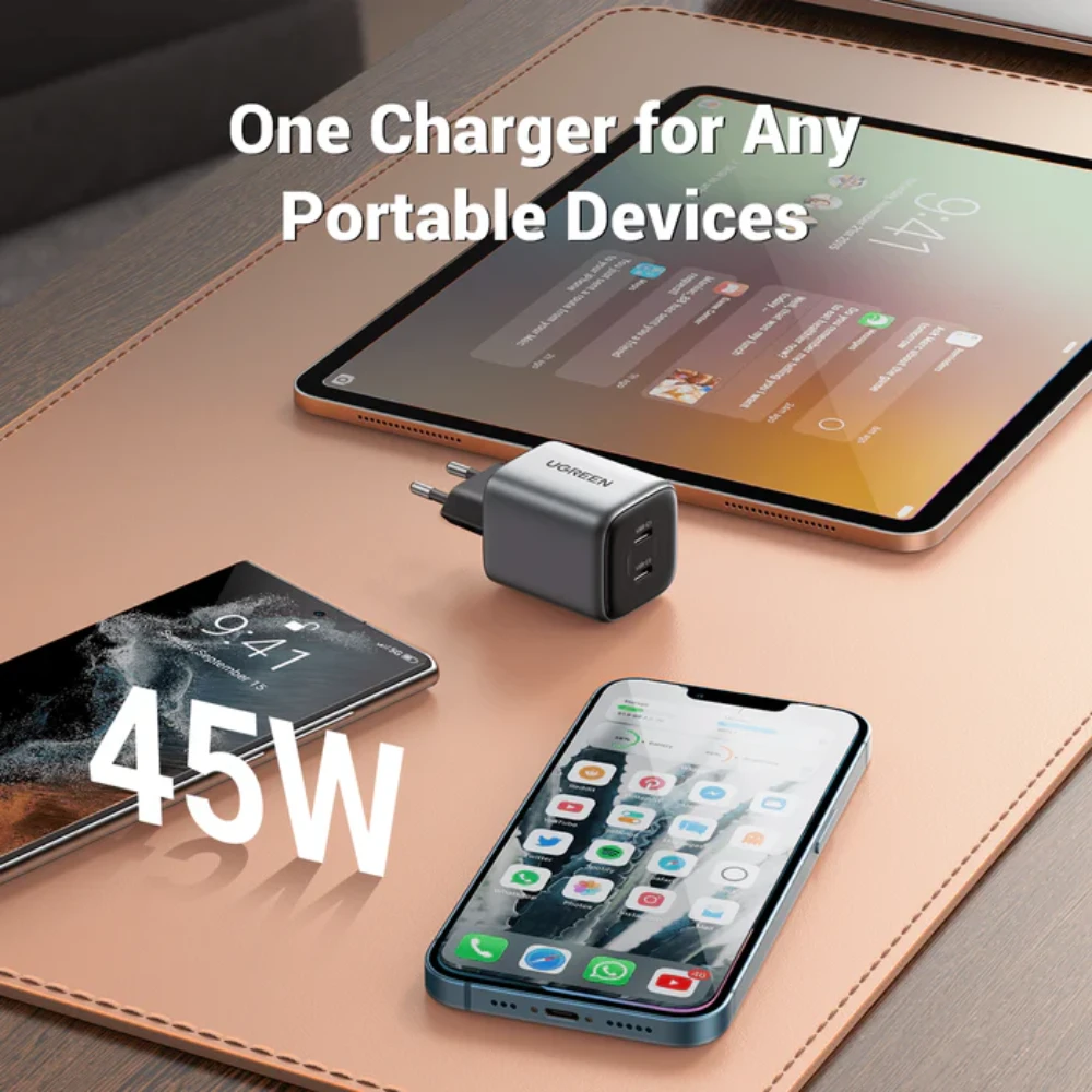 UGREEN 90573 NEXODE DUAL USB-C 45W GAN FAST CHARGER GRAY - Image 3