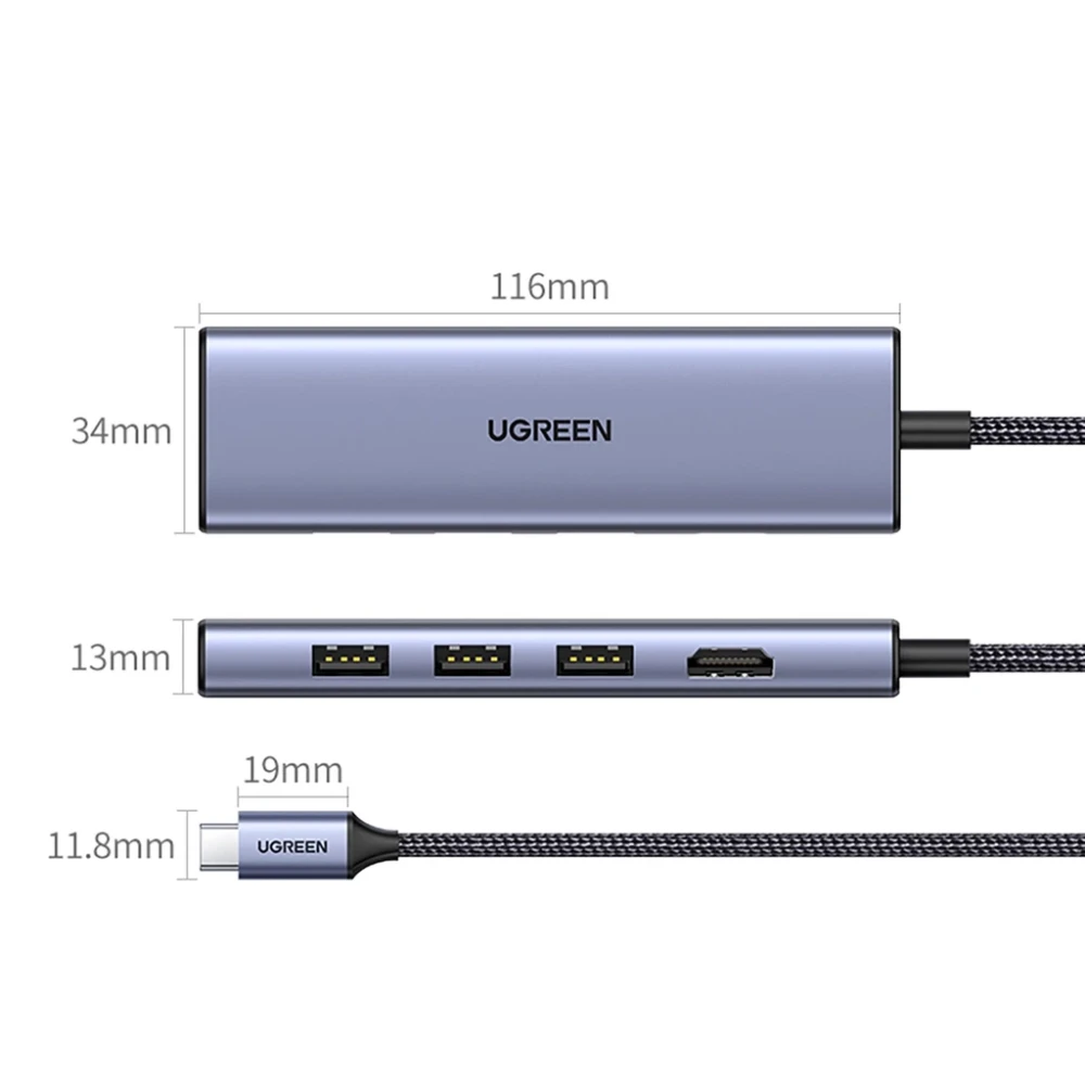 UGREEN 20956A USB-C to HDMI Hub Adapter 3x USB-A 3.0 SD/TF - Image 2