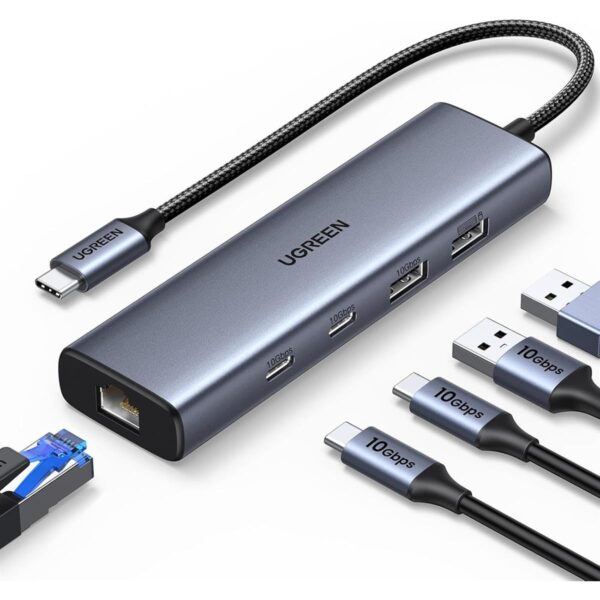 UGREEN 45320 USB C to Ethernet Adapter, 10Gbps Data Port 6-in-1 Hub Ethernet