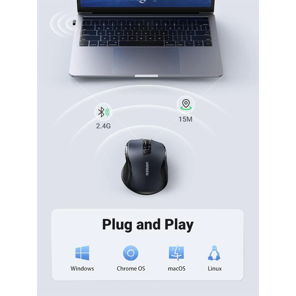 UGREEN 90855 ERGONOMIC WIRELESS 2.4G And BLUETOOTH MOUSE - Image 3