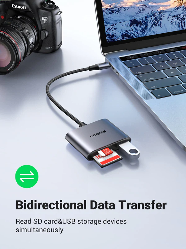 UGREEN 80798 3-in-1 USB-C to SD/TF + USB 2.0 Memory Card Reader - Image 3