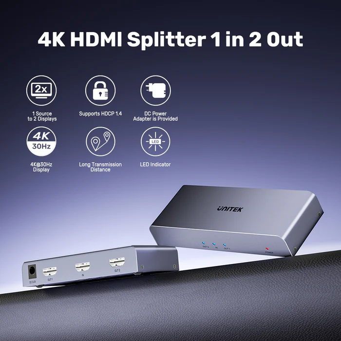 UNITEK V1130A01-EU 4K HDMI SPLITTER 1 IN 2 OUT ULTRA HD - Image 3