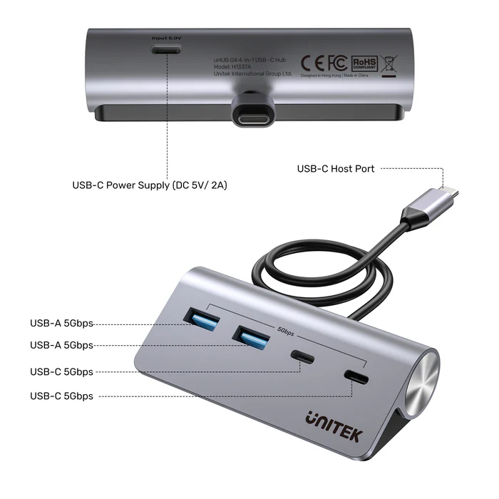UNITEK H1337AGY01 uHUB Q4 4-IN-1 USB-C HUB 2XUSB-A, 2XUSB-C - Image 8