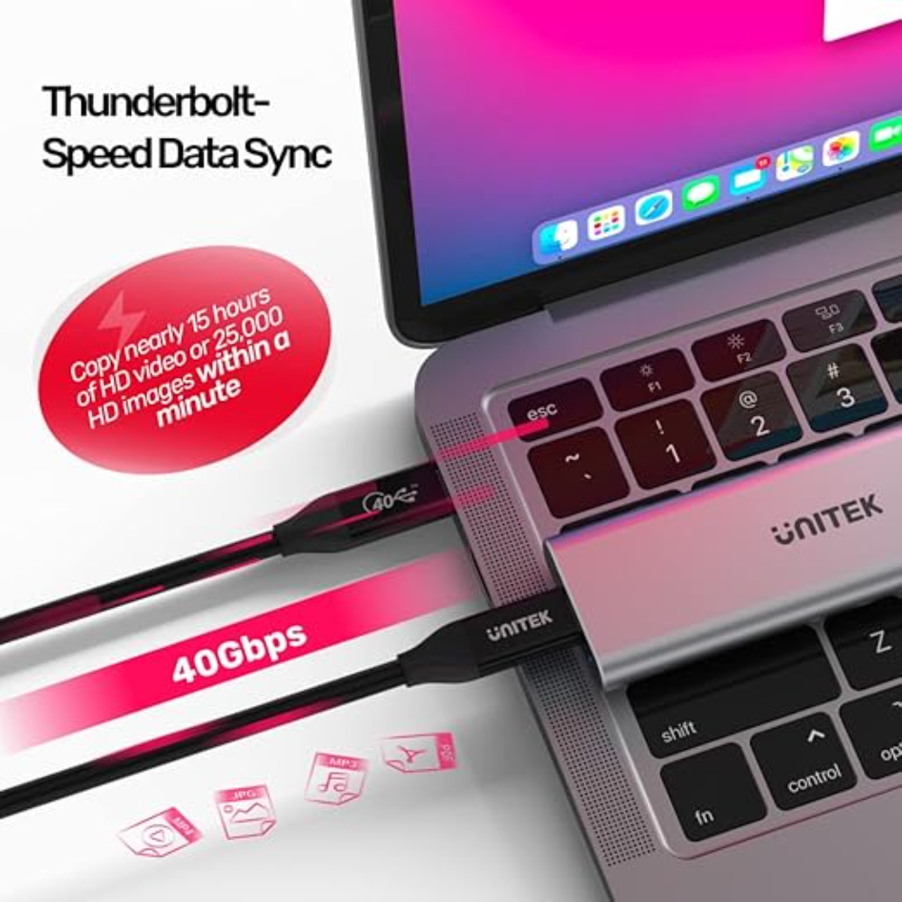 UNITEK C14100BK-0.8M USB4 THUNDERBOLT 3 USB-C TO C CABLE 100W 8K@60HZ - Image 3