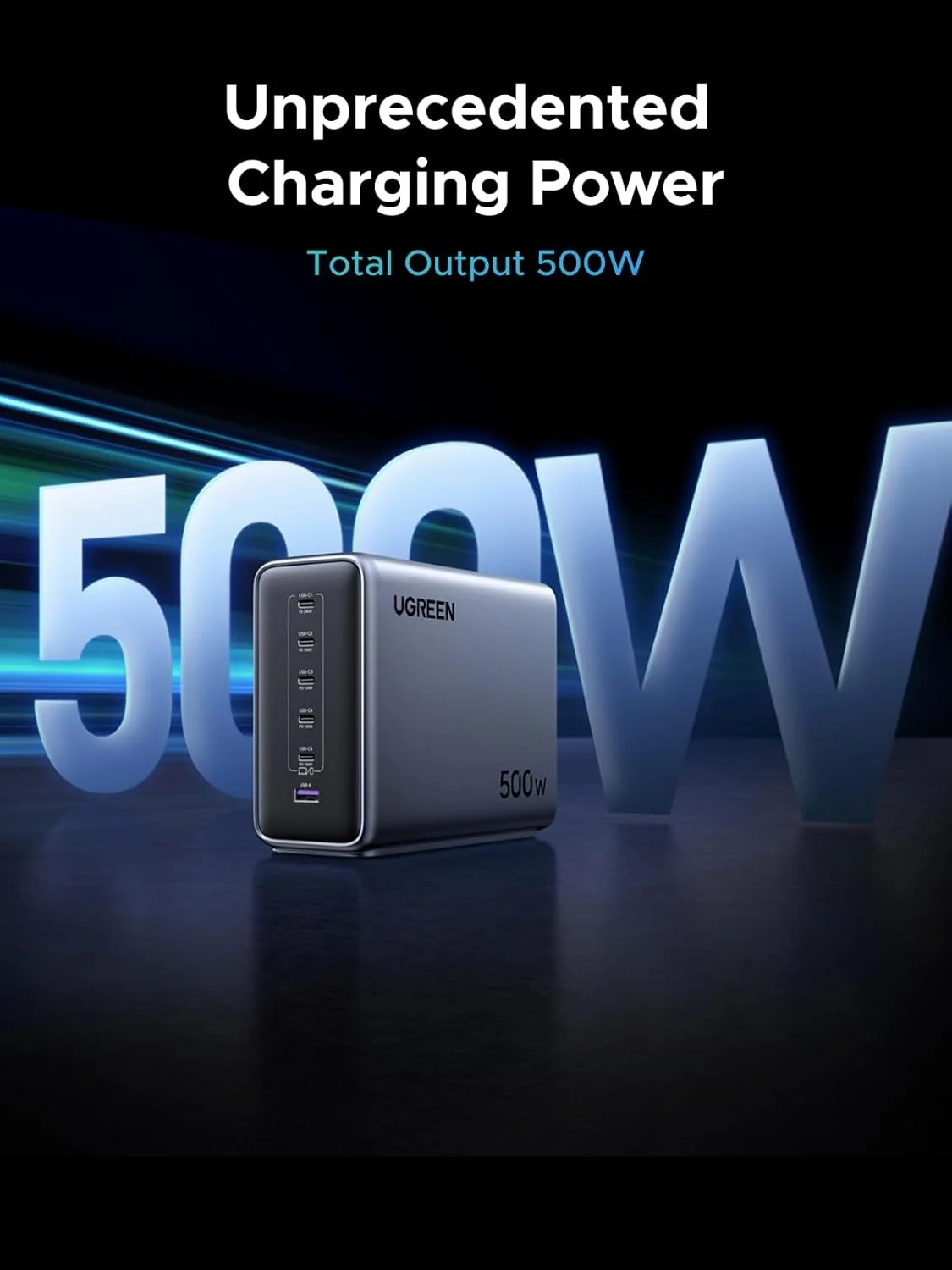 UGREEN NEXODE 55550B 6-PORTS GAN 500W DESKTOP FAST CHARGER - Image 2