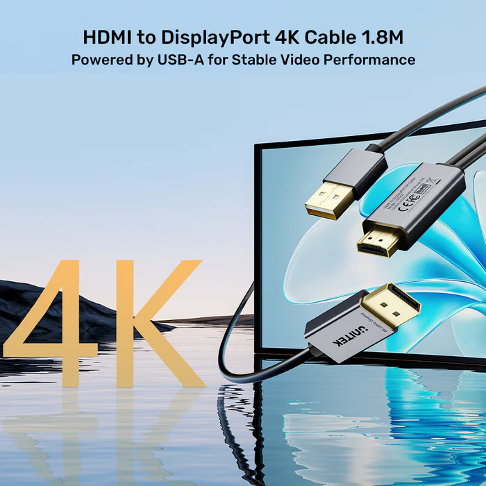 UNITEK V1714AGY01 HDMI TO DISPLAY PORT 4K@60HZ CABLE 1.8M - Image 4