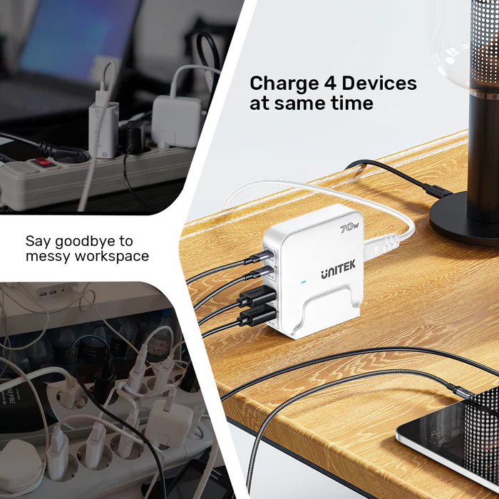 UNITEK P1228ABK01-EU 70W PD3.0 DESKTOP GAN CHARGING STATION (2XUSB-C / 2XUSB-A) - Image 5