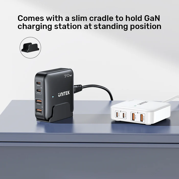 UNITEK P1228ABK01-EU 70W PD3.0 DESKTOP GAN CHARGING STATION (2XUSB-C / 2XUSB-A) - Image 6
