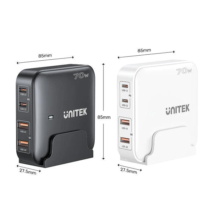 UNITEK P1228ABK01-EU 70W PD3.0 DESKTOP GAN CHARGING STATION (2XUSB-C / 2XUSB-A) - Image 7