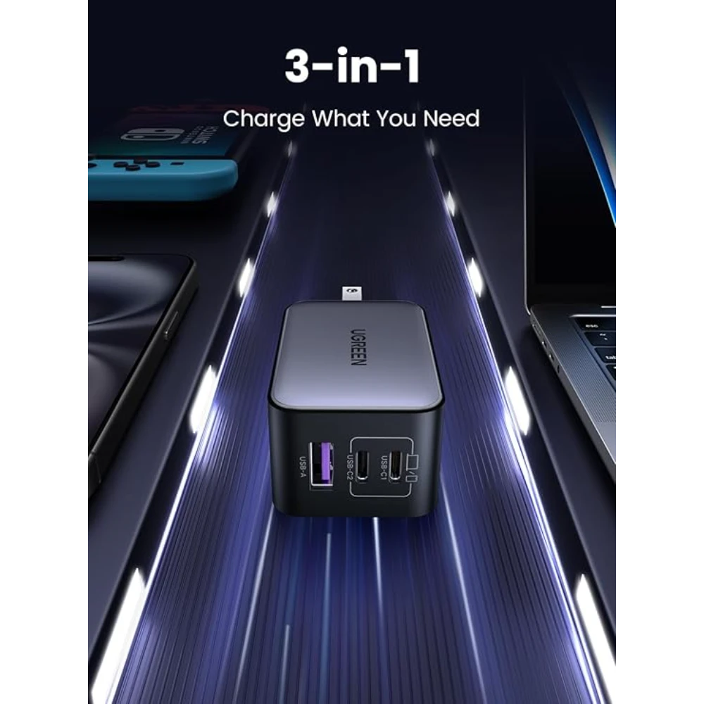 UGREEN 20700 65W 3-PORT GAN FAST CHARGER (USB-CX2 USB-AX1) US - Image 7