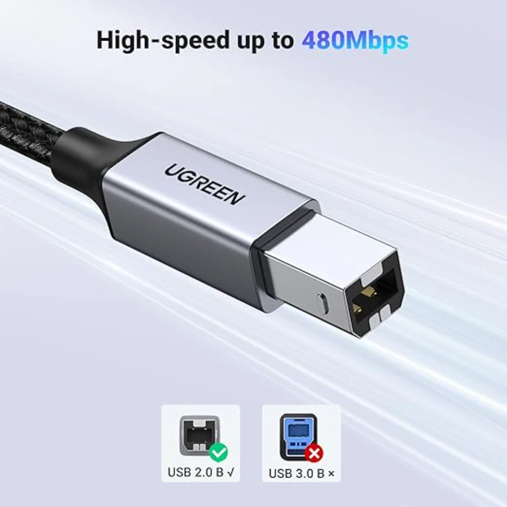 UGREEN 80808 3M USB C Male to USB B 2.0 Printer Cable Alu Case with Braid Black - Image 2