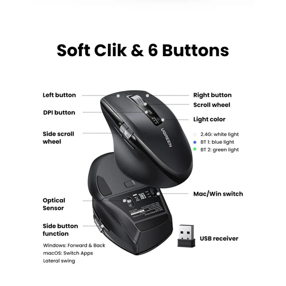UGREEN 45792 MULTI MODE WIRELESS MOUSE - Image 3