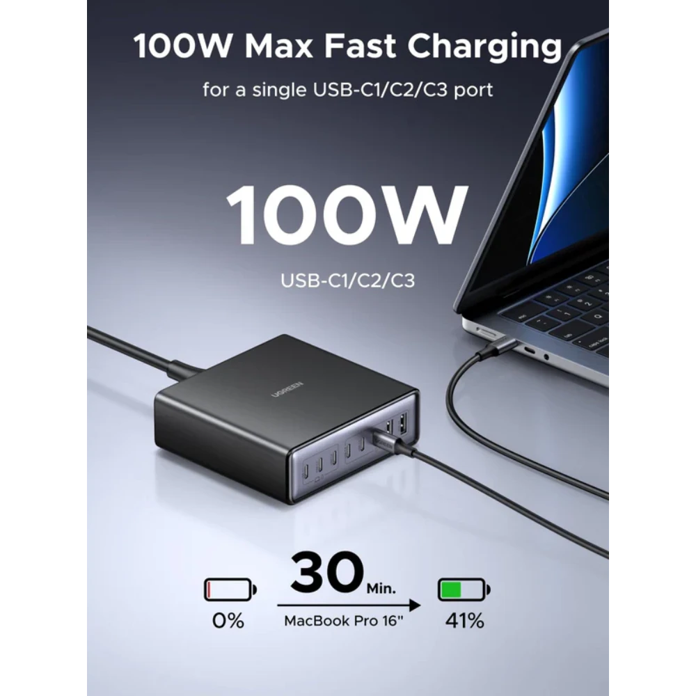 UGREEN 55763 EIGHT-PORT GAN 200W DESKTOP FAST CHARGER BLACK ( 6XC / 2XA ) - Image 2