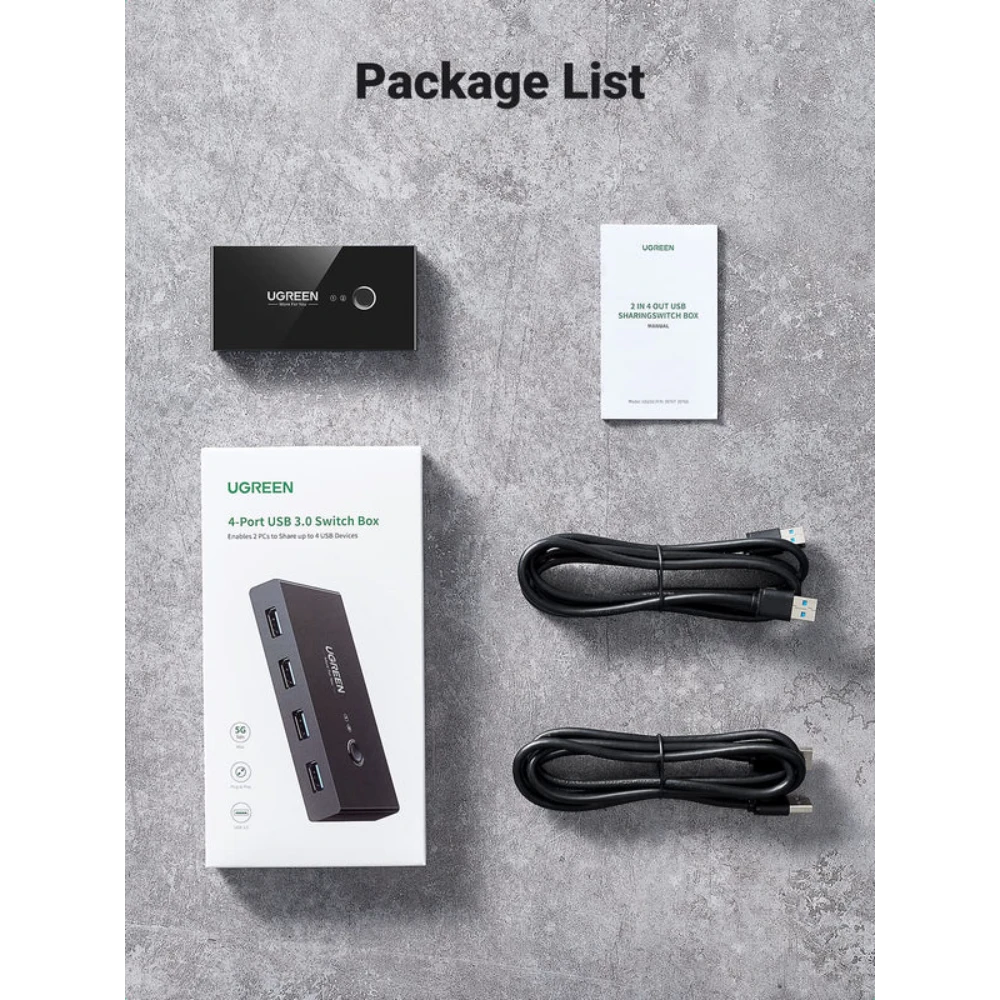 UGREEN 30768 USB 3.0 4-Port Switch With 2 Pack USB Male Cable - Image 4