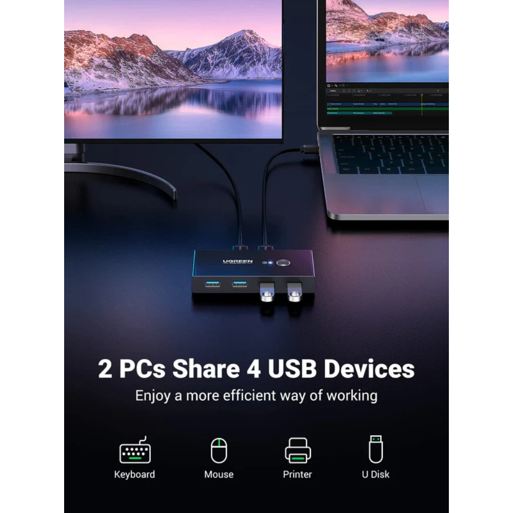 UGREEN 30768 USB 3.0 4-Port Switch With 2 Pack USB Male Cable - Image 7