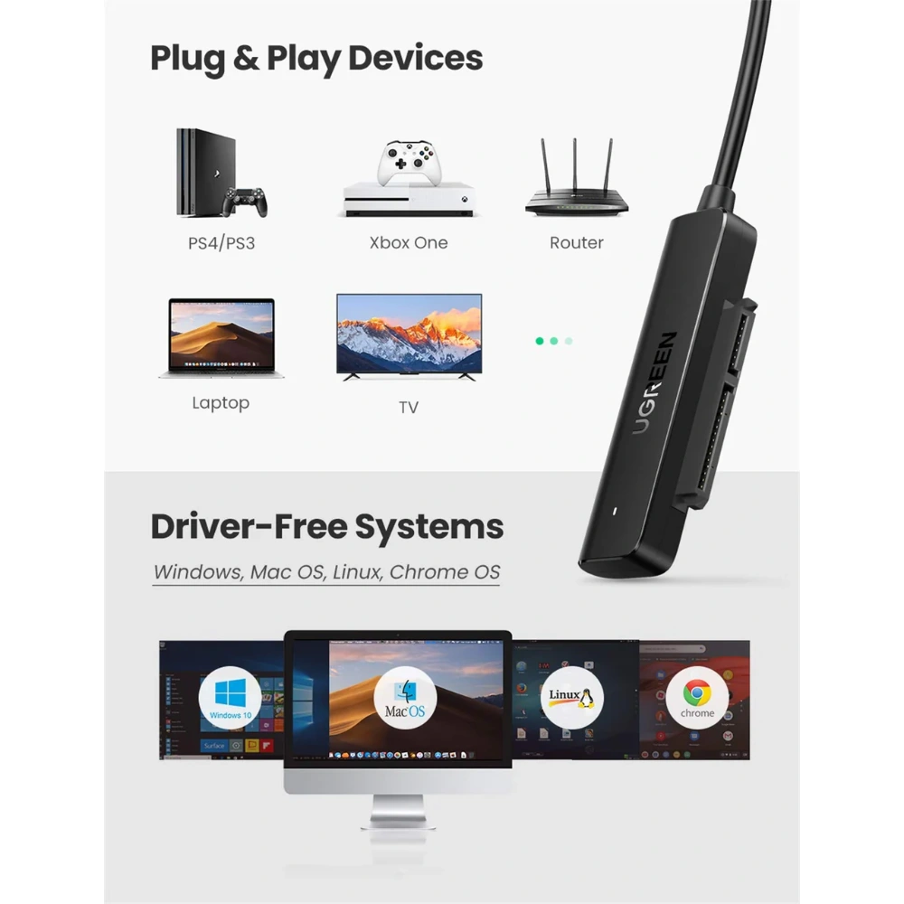 UGREEN 70609 SATA to USB 3.0 Adapter Cable for 2.5" HDD/SSD – 5Gbps, UASP - Image 4