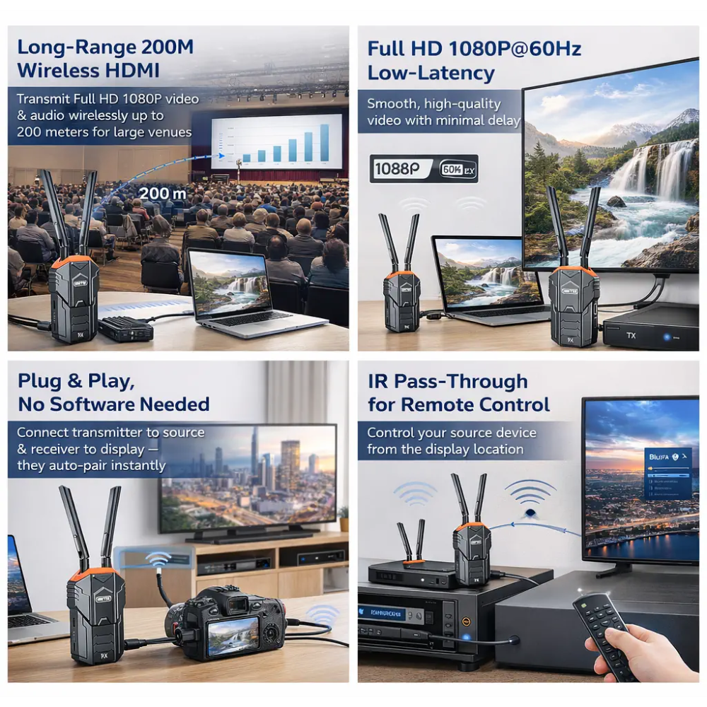 UNITEK V176A WIRELESS HDMI TRANSMITTER & RECEIVER - 200M 1080@60HZ - Image 3