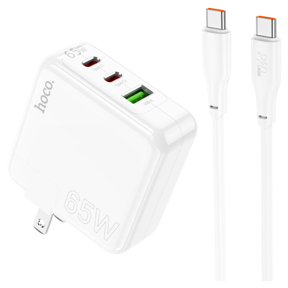 HOCO C115 PD65W 3‑Port Fast Charger – 2 USB‑C And 1 USB‑A, Quick Charge, US Plug - Image 4