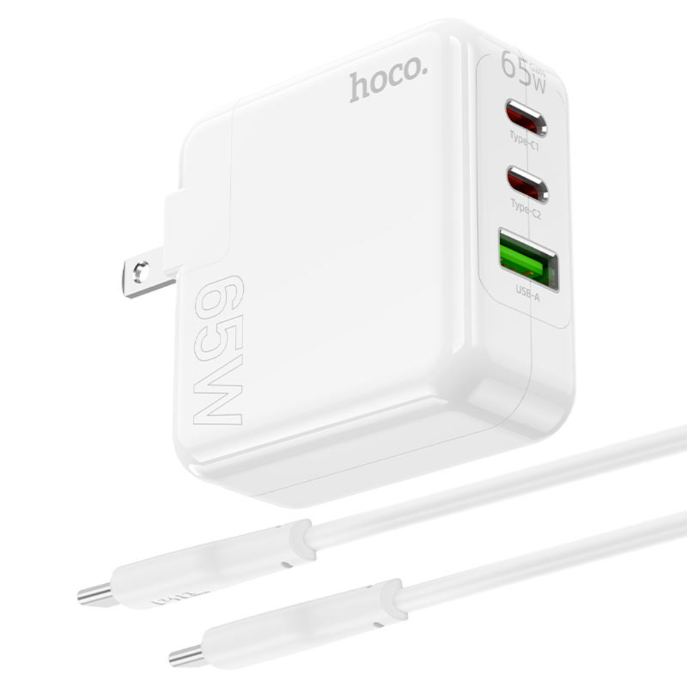 HOCO C115 PD65W 3‑Port Fast Charger – 2 USB‑C And 1 USB‑A, Quick Charge, US Plug - Image 3