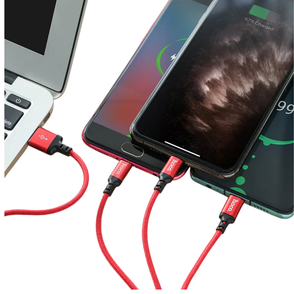 HOCO X14 3-in-1 Multi USB Cable – Micro, Lightning, Type-C 1M - Image 5