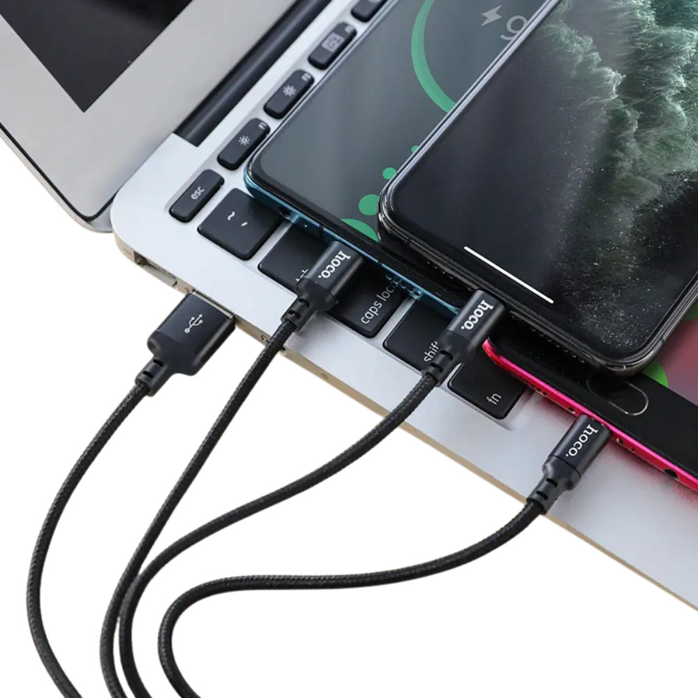 HOCO X14 3-in-1 Multi USB Cable – Micro, Lightning, Type-C 1M - Image 4
