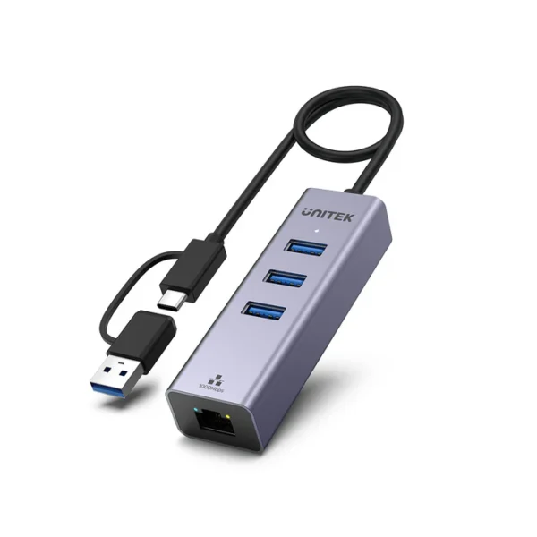 UNITEK Y-3088B uHUB Q4+ 4-in-1 USB-C Hub 3x USB 3.0 Ports Gigabit Ethernet LAN Adapter Aluminum Alloy