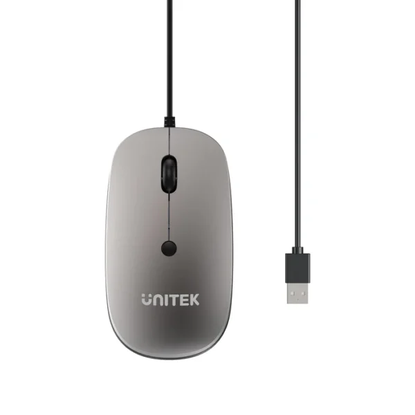 UNITEK T060BGY01 SlimTrack Wired Optical Mouse Space Grey 1600 DPI Silent Clicks USB-A Ambidextrous