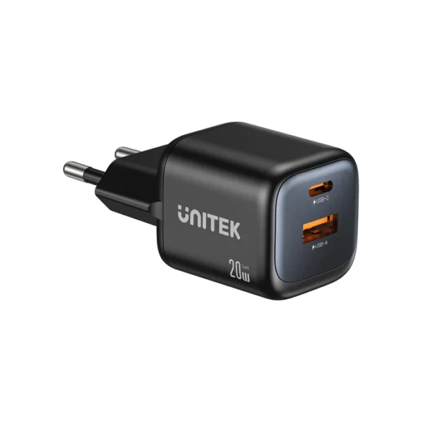 UNITEK P1128ABK01-EU ZENO 20W DUAL-PORT GAN WALL PD FAST CHARGER BLACK