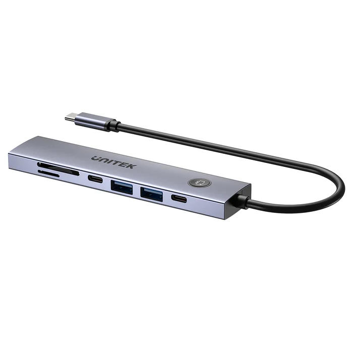 UNITEK H1124AGY01 uHUB S7 Pro 7-in-1 USB-C Hub 4K@60Hz HDMI 5Gbps Data 100W PD Dual Card Reader Screen On/Off Button - Image 6