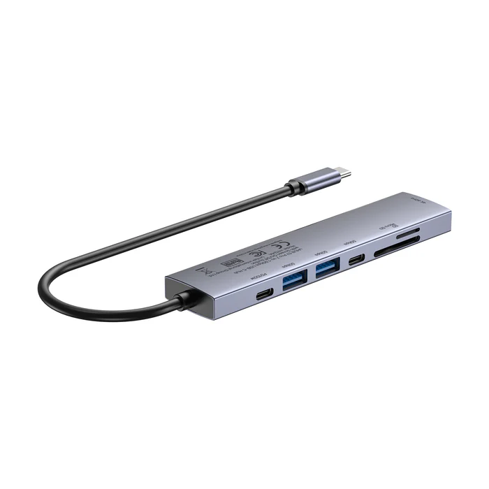 UNITEK H1124AGY01 uHUB S7 Pro 7-in-1 USB-C Hub 4K@60Hz HDMI 5Gbps Data 100W PD Dual Card Reader Screen On/Off Button - Image 3